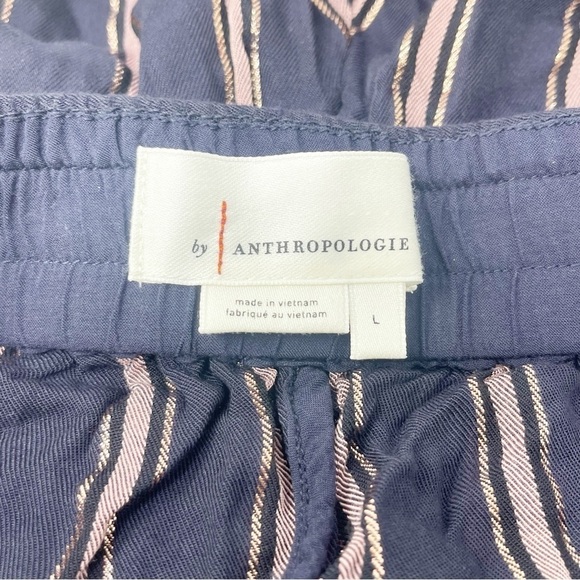 ANTHROPOLOGIE Women’s Black Metallic Stripe Ruched Side Pull On Shorts Pockets L - Picture 3 of 3